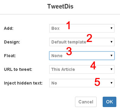 tweetdis insert button settings