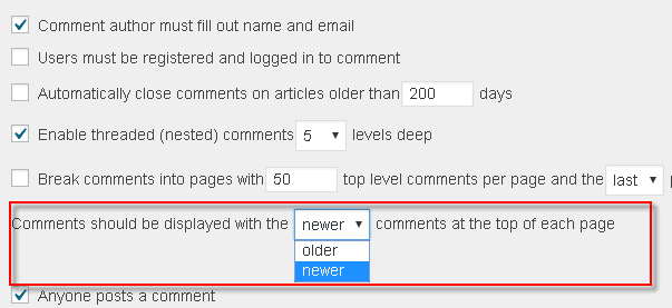 comment display order change