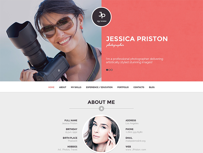 Photographer CV WordPress Theme