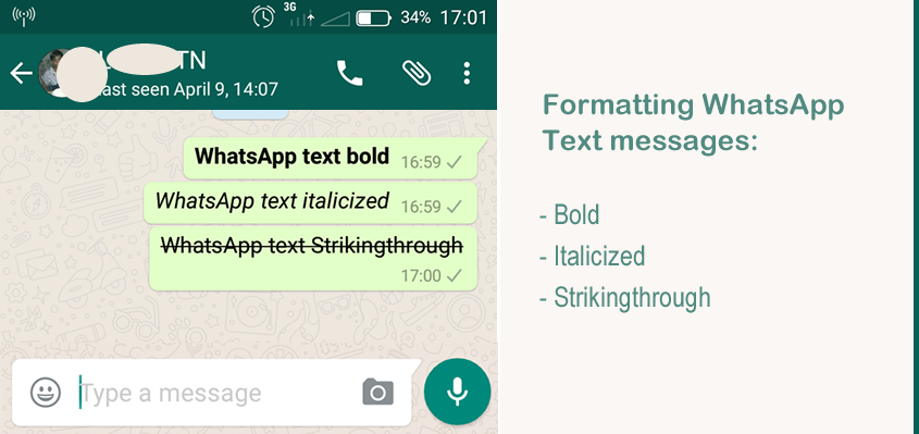 format WhatsApp Text messages