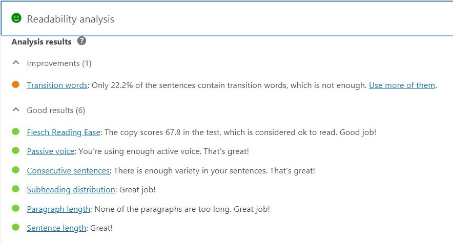 yoast readability test results