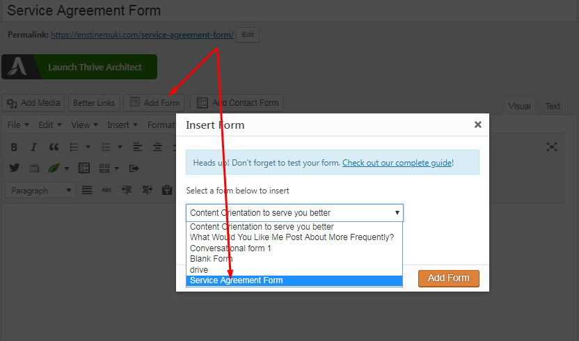 adding form to page