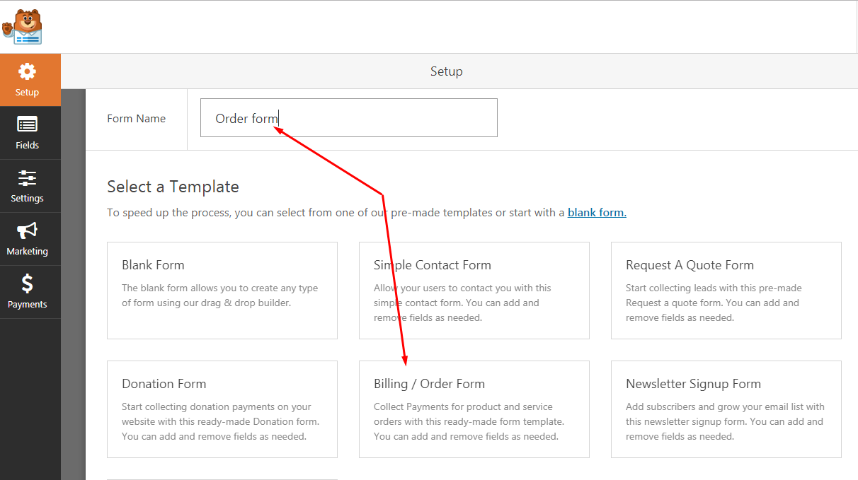 create new order form