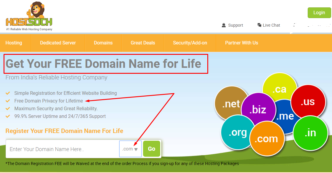 hostsoch free domain for life for indians
