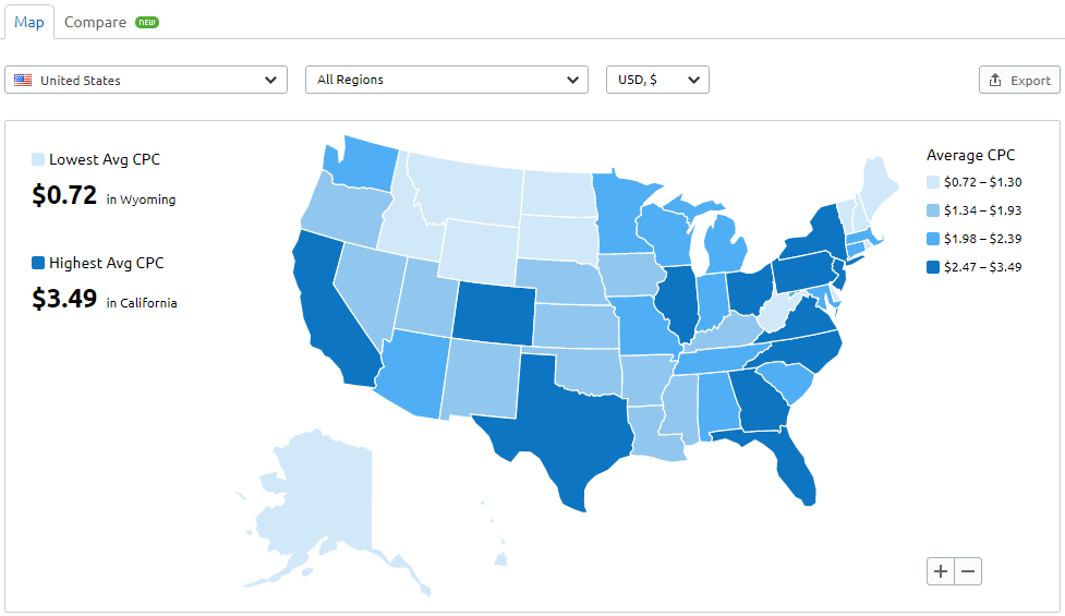 semrush CPC map