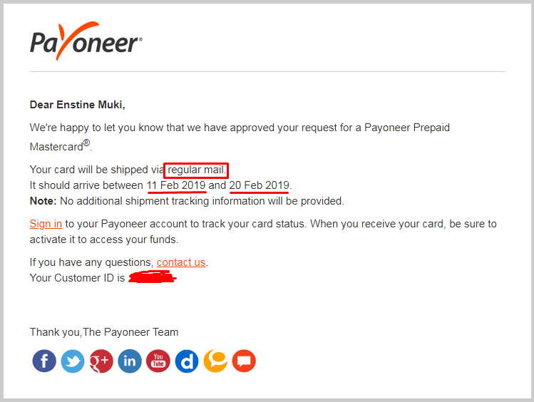 payoneer card order