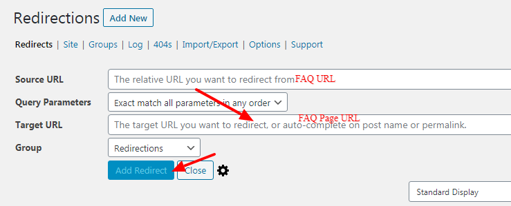 Redirect FAQ url to FAQ page url