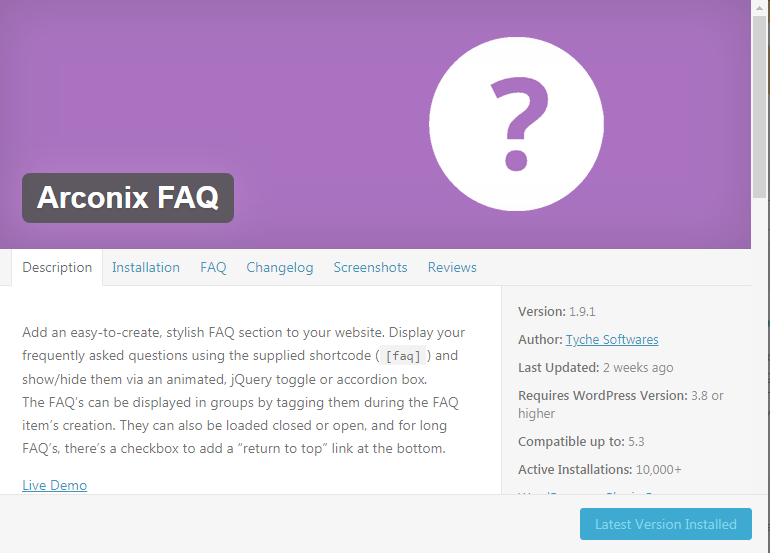 Arconix FAQ plugin