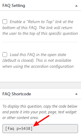 Copy shortcode and other faq settings