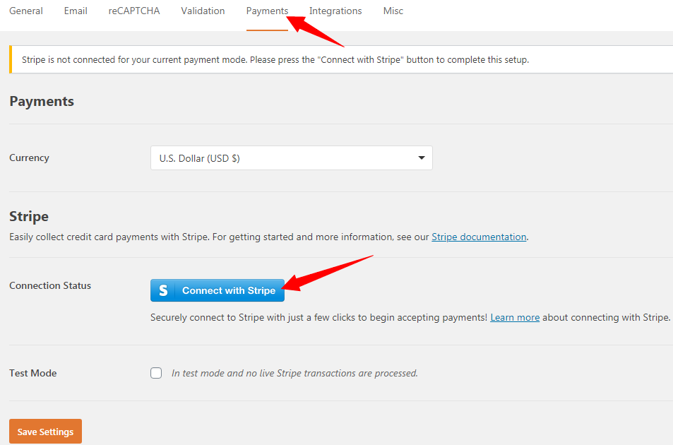 connect wpforms with stripe