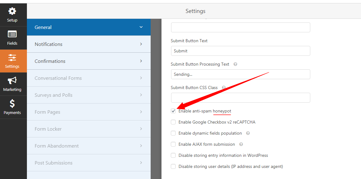 enable spam fighter honeypot