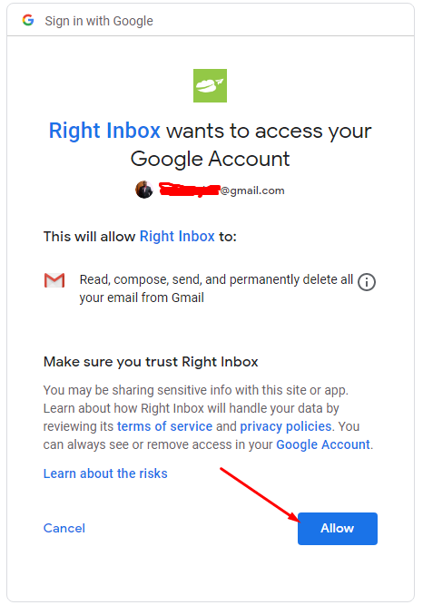 grant access to Right Inbox