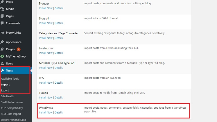 import to Wordpress