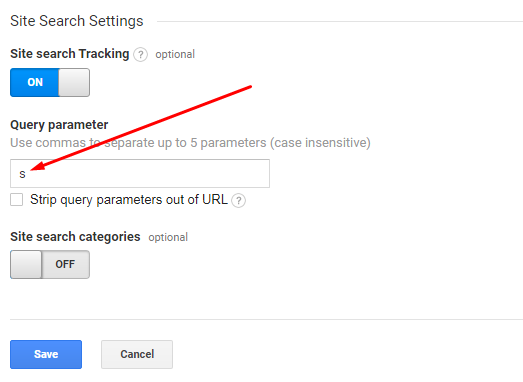 turn on site search in Google Analytics