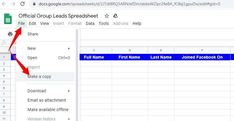 make a copy of Google sheet