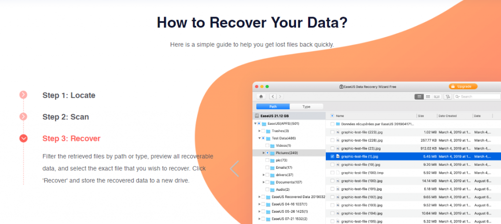 EaseUs hard drive recovery steps