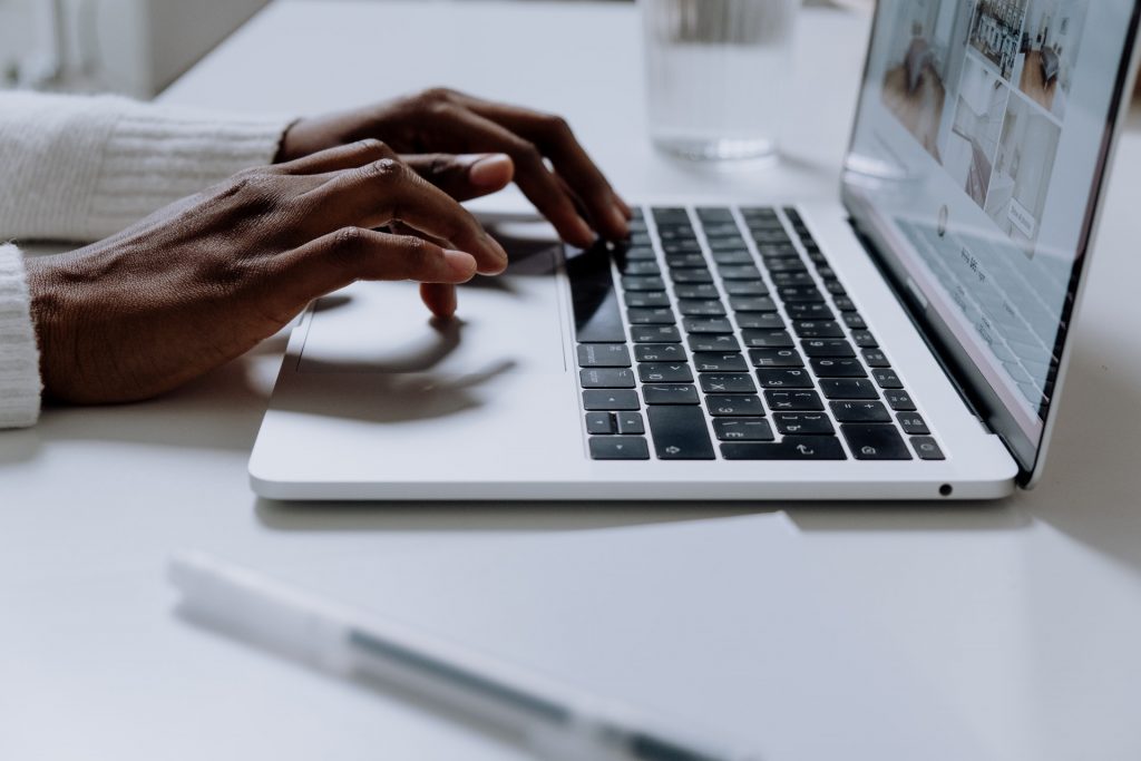 Woman scrolling on website 