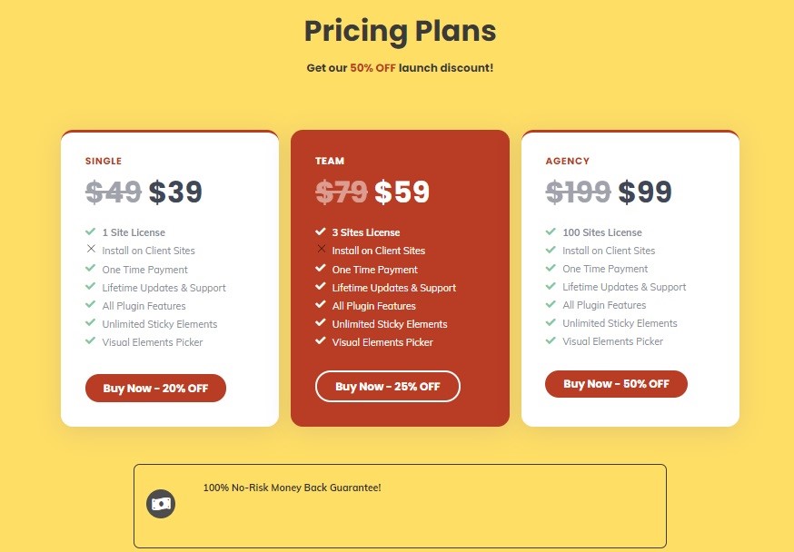 WP Sticky pricing plans