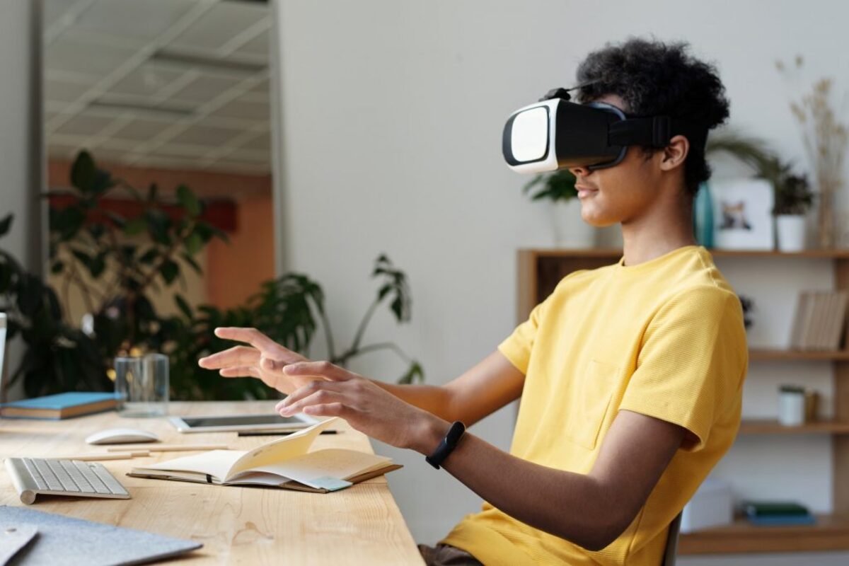 Boy wearing VR headset