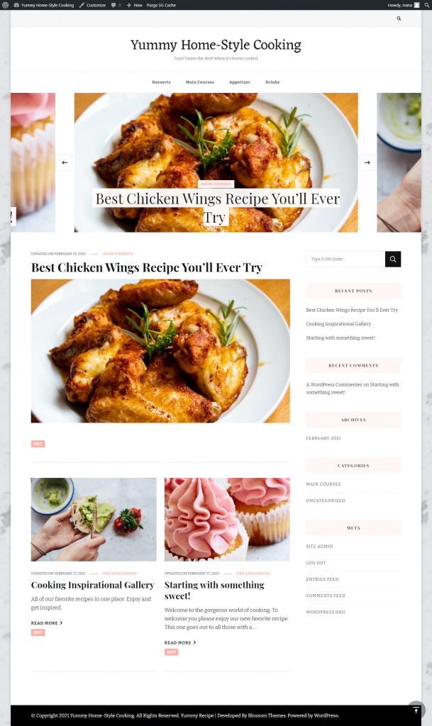 Website with Yummy Recipe theme 