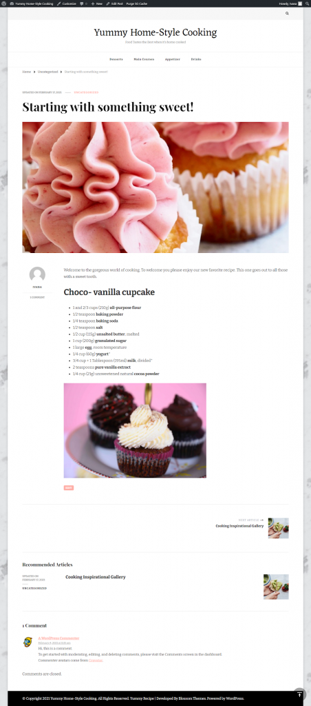 Yummy Recipe Theme blog post layout