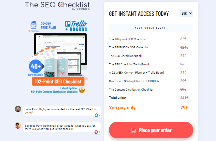 SEO Checklist by SEOBUDDY pricing