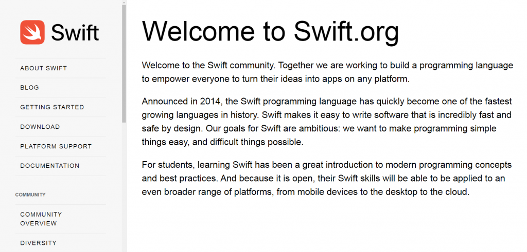 Swift homepage