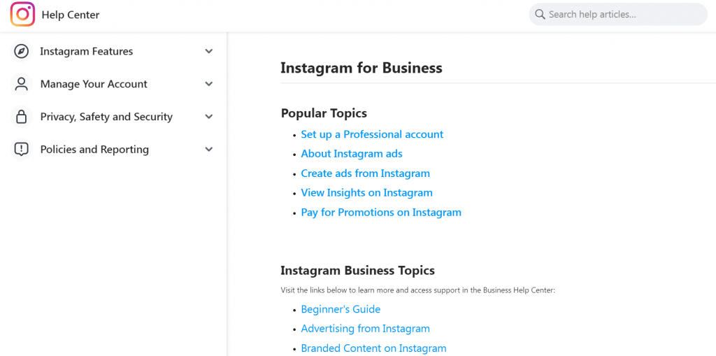 Instagram Help website