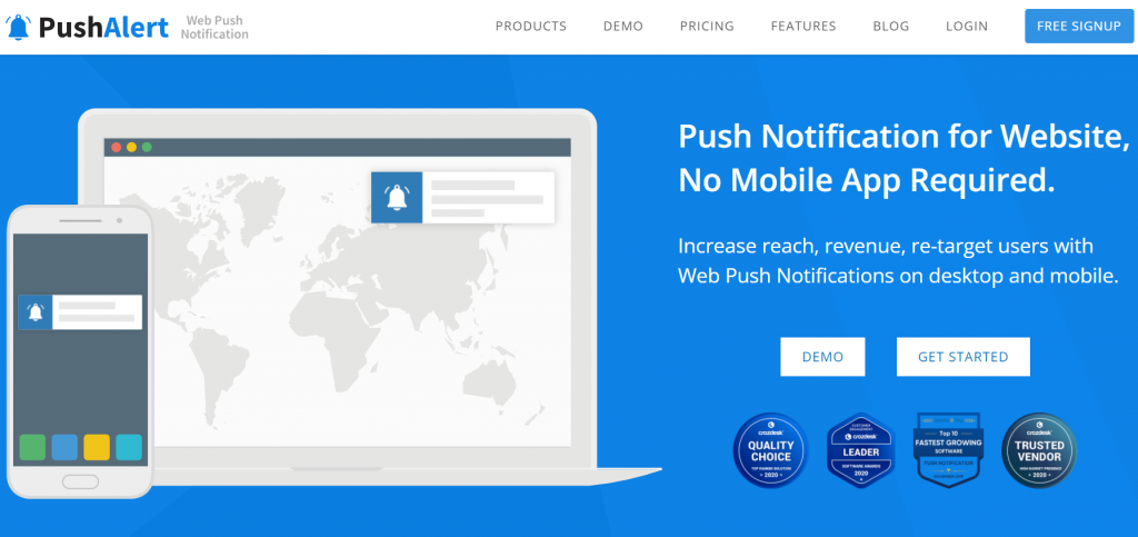 PushAlert homepage