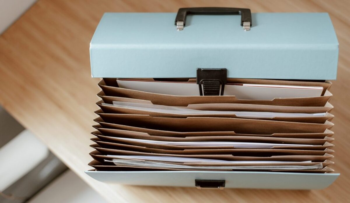 Briefcase for documents placed on table