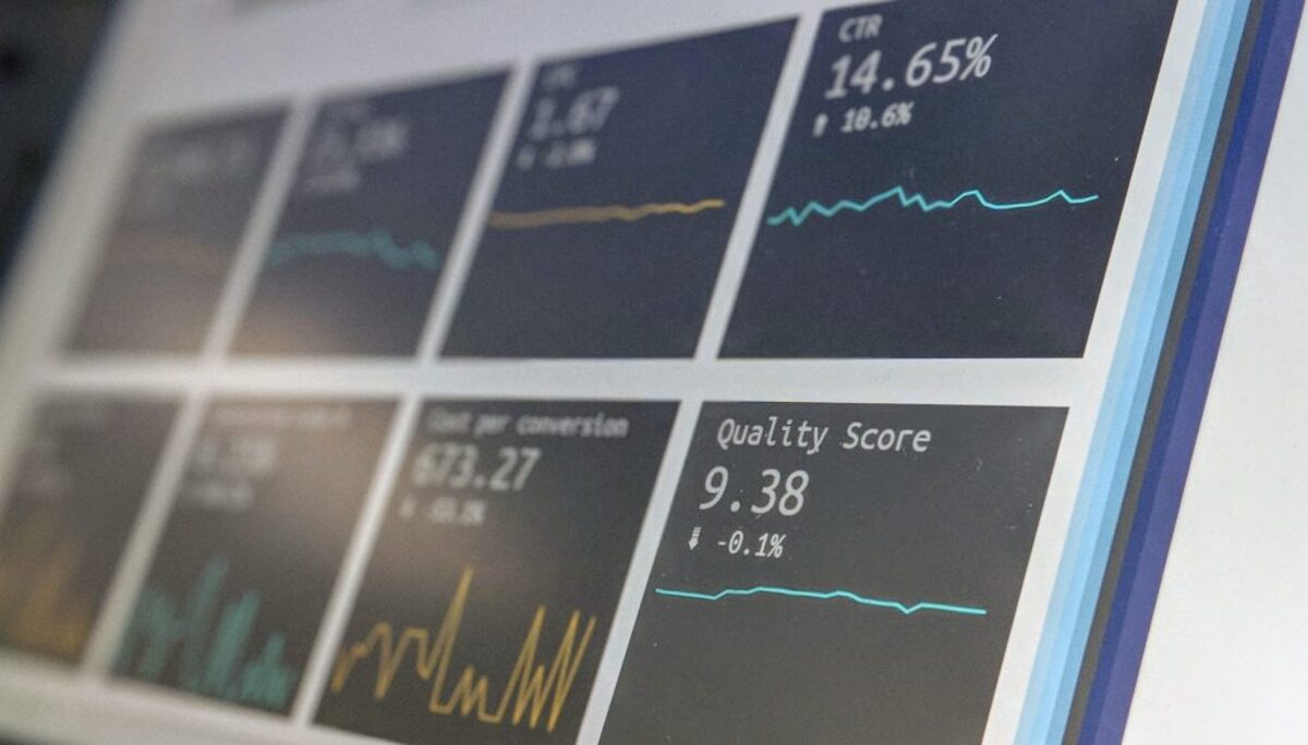 Data reporting dashboard on a laptop screen.