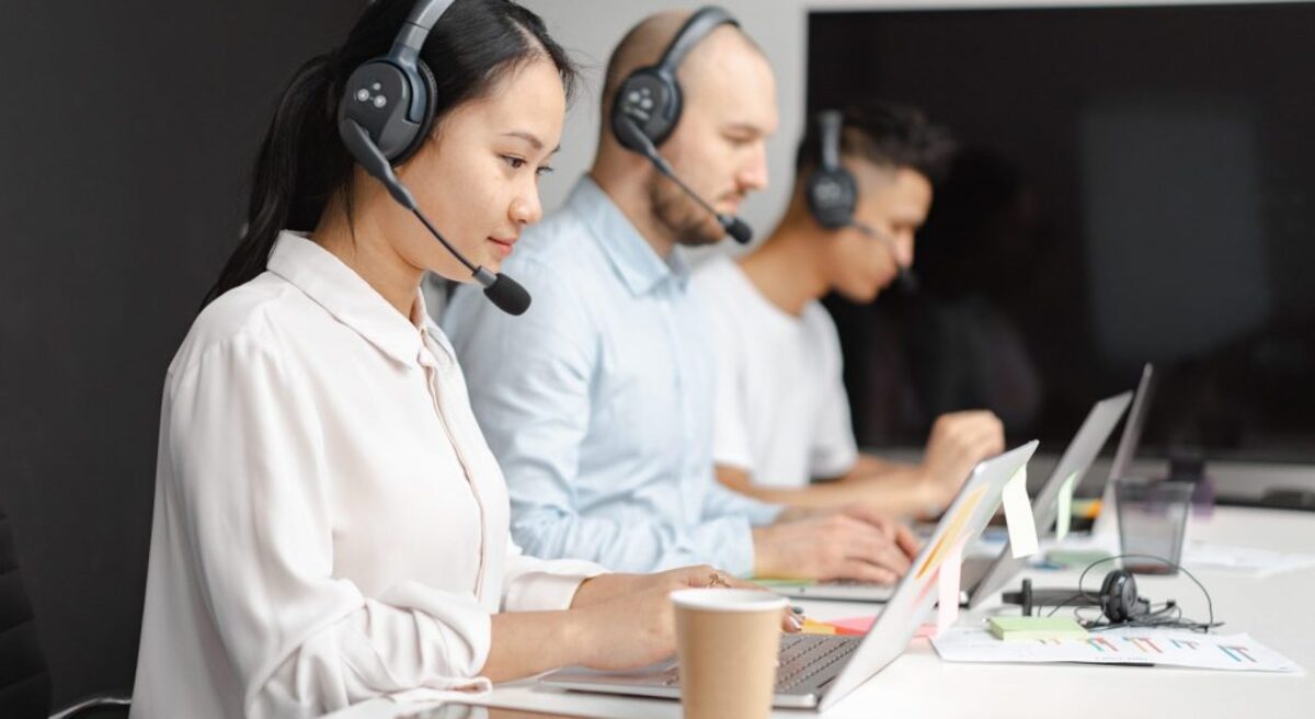 Shallow focus of woman working in a call center