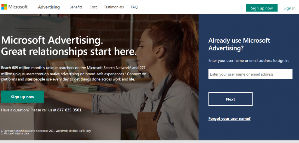 Microsoft Ads homepage