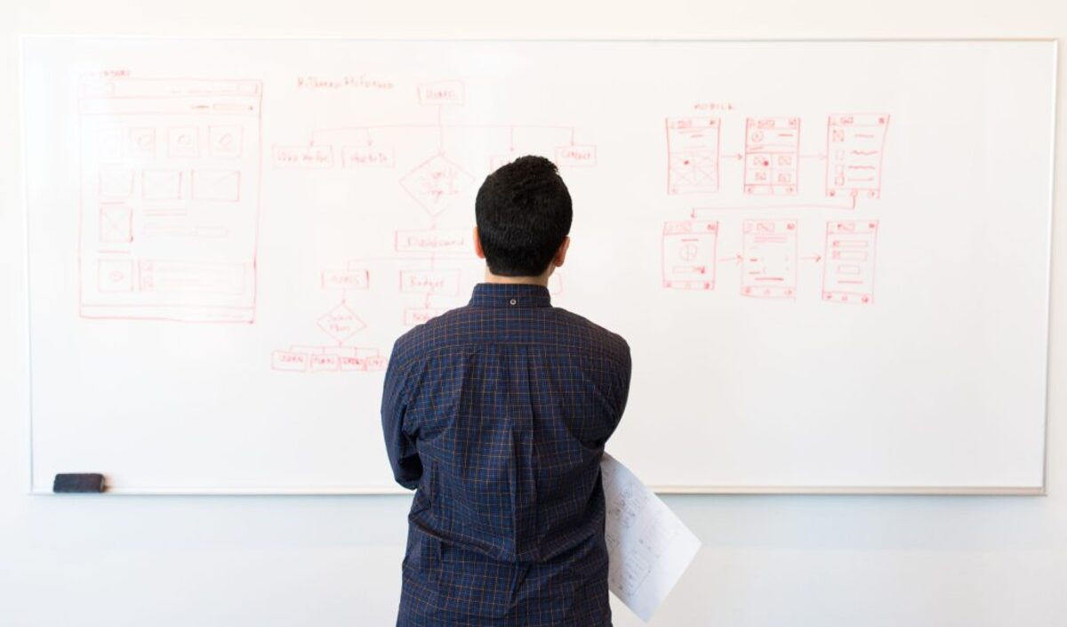 Man standing infront of white board