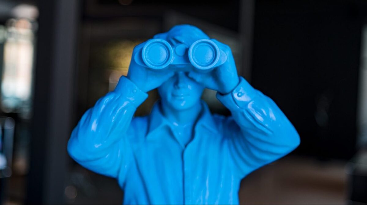 person in blue long sleeve shirt holding blue binoculars