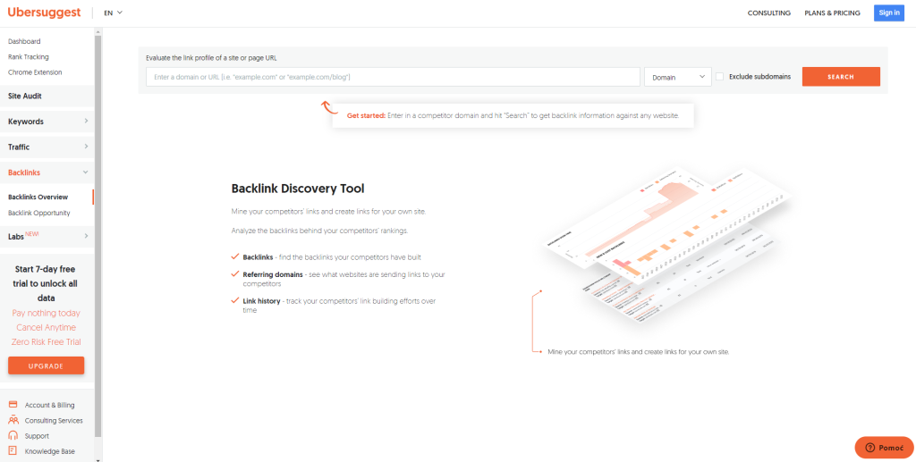 Ubbersuggest Backlink Analyzer website