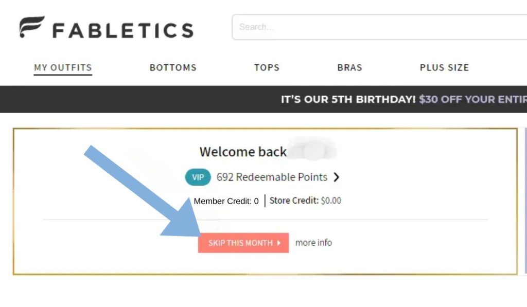 Canceling Fabletics Membership via Website