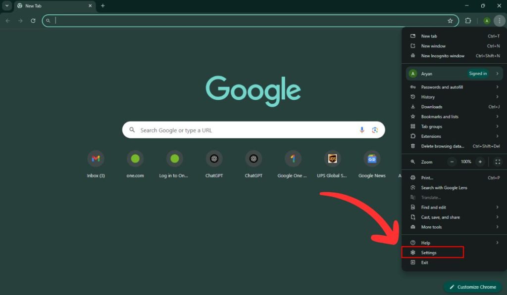 Choose Settings