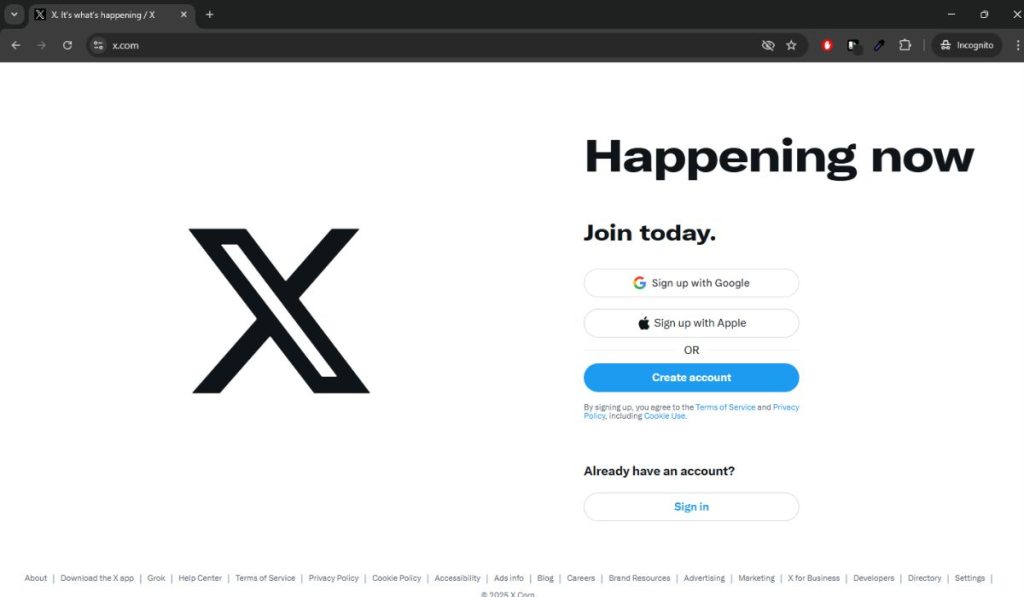 Go to X.com Click Create Account