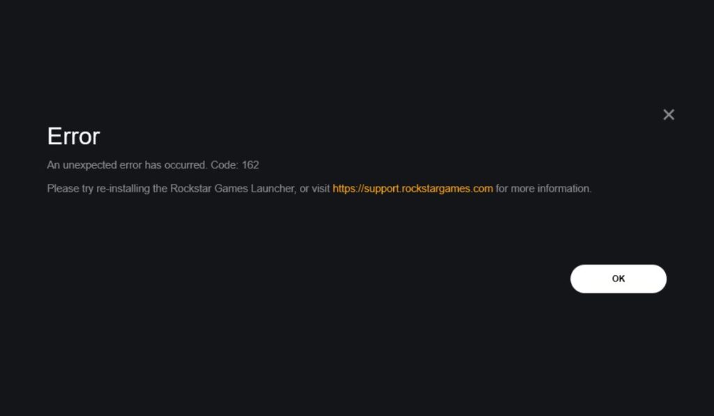 What is Rockstar Launcher Error 162